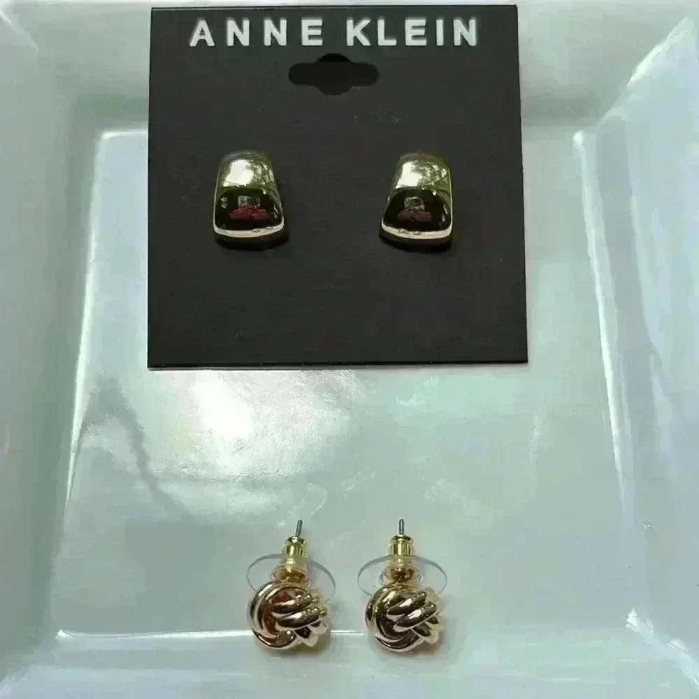 Napier Earrings W/ Twisted Design & Anne Klein Tone Half Circle Costume Jewelry